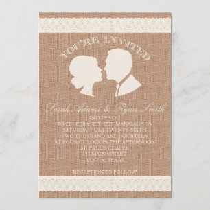 Burlap & Lace Print Wedding Invitation