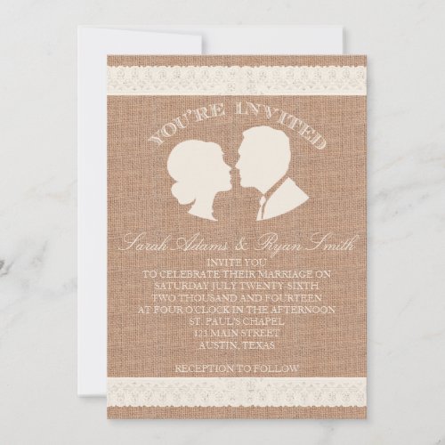 Burlap &amp; Lace Print Wedding Invitation