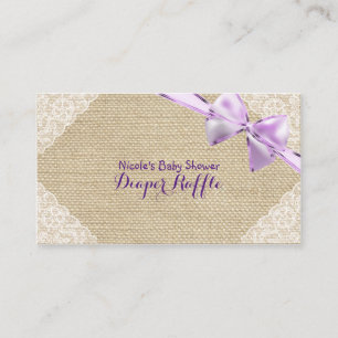 Burlap & Lace Purple Bow Baby Shower Diaper Raffle Enclosure Card