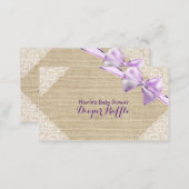 Burlap & Lace Purple Bow Baby Shower Diaper Raffle Enclosure Card (Front/Back)