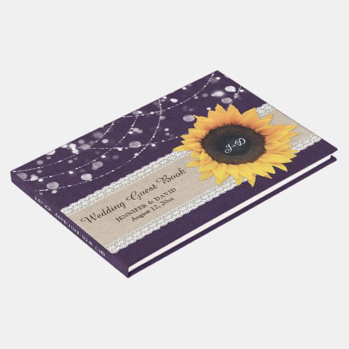 Burlap Lace Purple Sunflower Wedding Guest Book