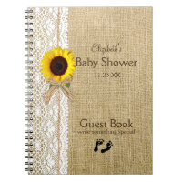 Burlap Lace Raffia Sunflower Image Guest Book