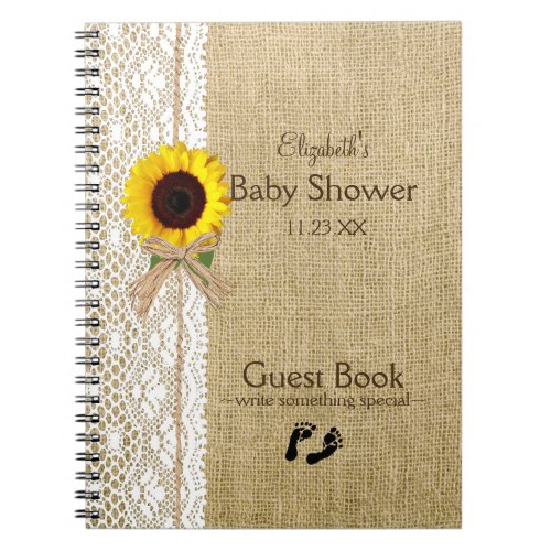 Burlap Lace Raffia Sunflower Image Guest Book