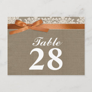 burlap lace ribbon table number cards