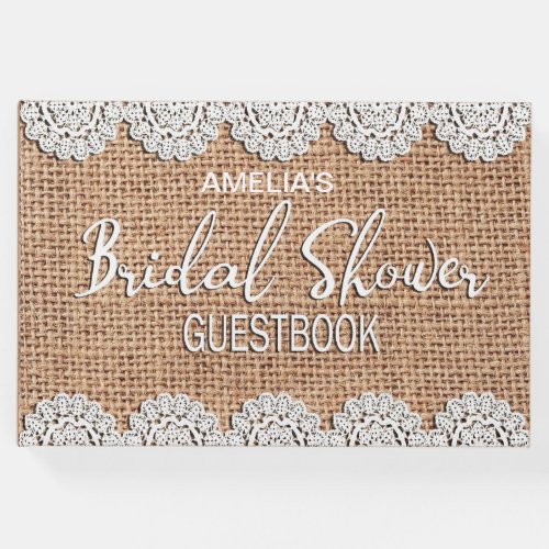 Burlap Lace Rustic Bridal Shower Guestbook