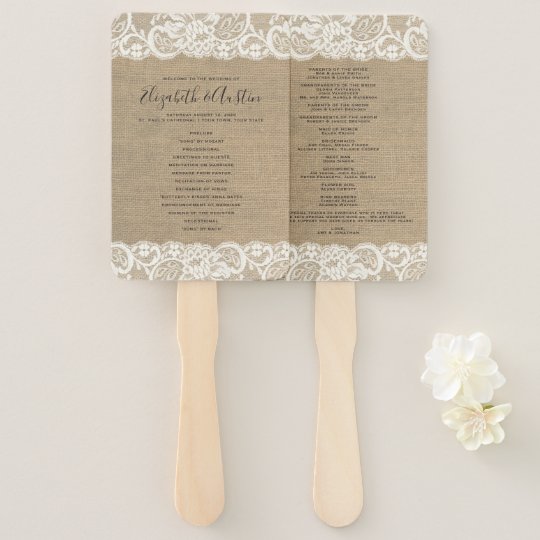 Burlap Lace Rustic Wedding Program Fan Zazzle Com