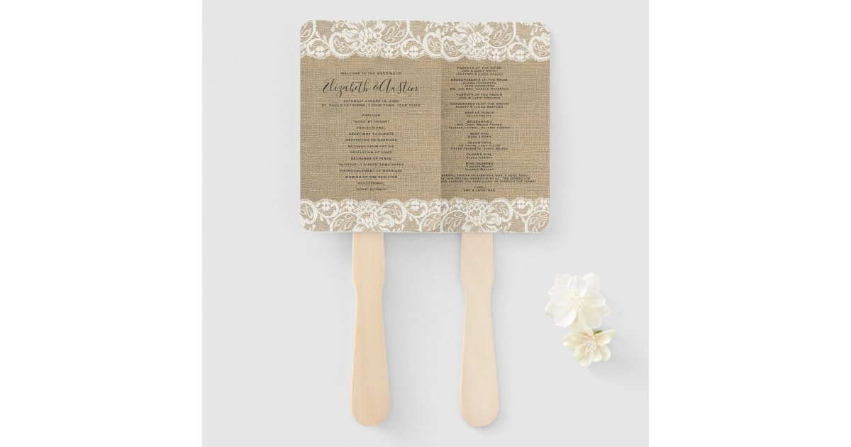 Burlap Lace Rustic Wedding Program Fan Zazzle Com