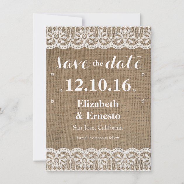 Burlap Lace Rustic Wedding Save The Dates 4.5x6.25 Save The Date