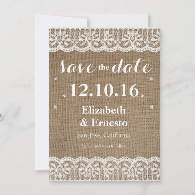 Burlap Lace Rustic Wedding Save the Dates 4.5x6.25 Save The Date (Front)