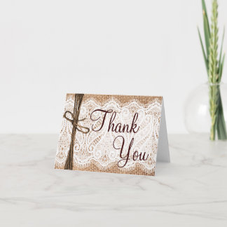 Burlap Lace Rustic Wedding Thank You Cards