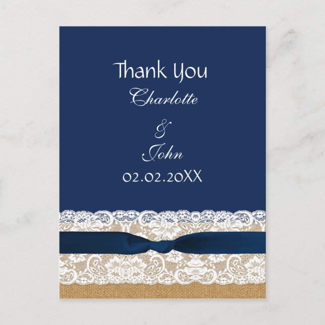 burlap lace, rustic wedding Thank You Postcard (Front)