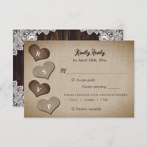 Burlap Lace Rustic Wood Wedding RSVP Meal Choice