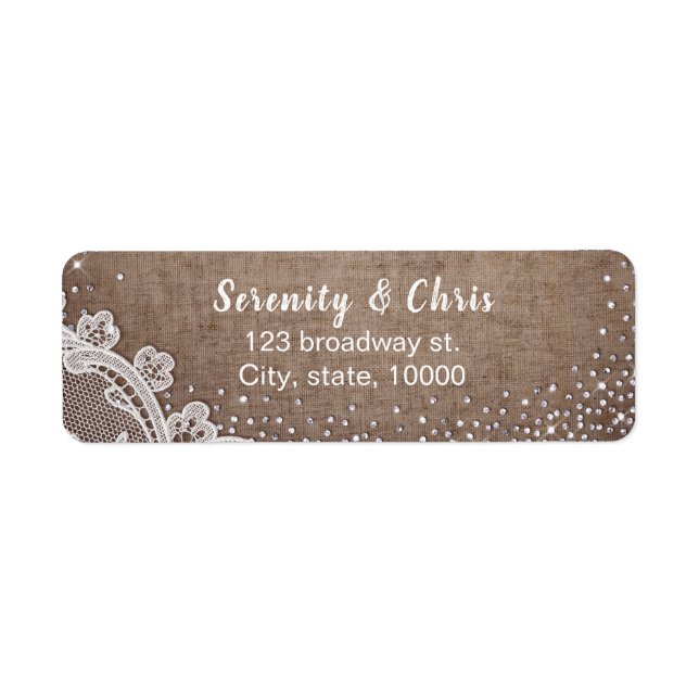 Burlap Lace silver glitter rustic country Wedding Label (Front)