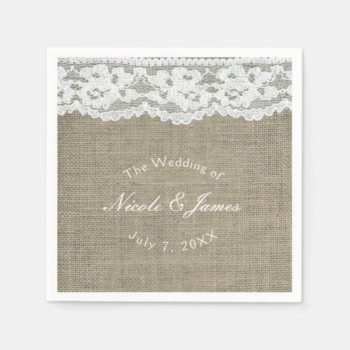 Burlap  Lace Simple Rustic Elegant Wedding Custom Paper Napkins