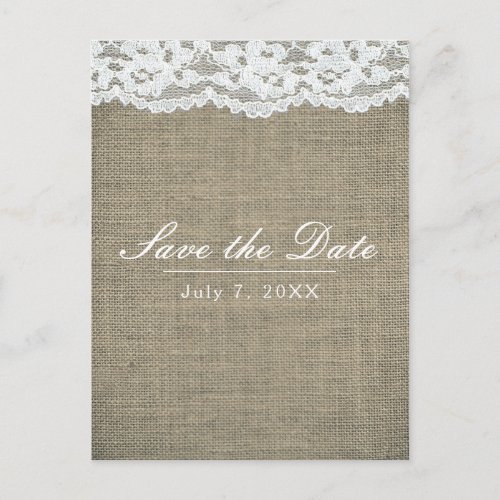 Burlap  Lace Simple Rustic Wedding Save the Date Announcement Postcard