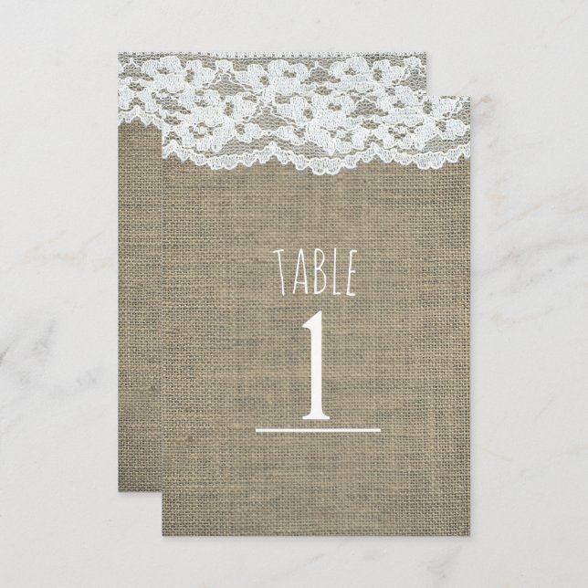 Burlap & Lace Simple Rustic Wedding Table Number (Front/Back)