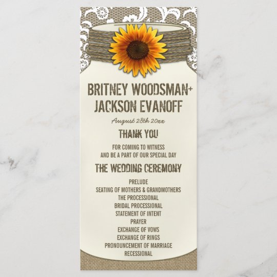 Burlap Lace Sunflower Mason Jar Wedding Programs Zazzle Burlap Lace Sunflower Mason Jar Wedding Programs