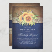 Burlap Lace Sunflower Navy Rustic Bridal Shower Invitation (Front/Back)