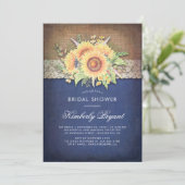 Burlap Lace Sunflower Navy Rustic Bridal Shower Invitation (Standing Front)