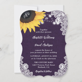 Burlap Lace Sunflower Purple Wedding Invitations