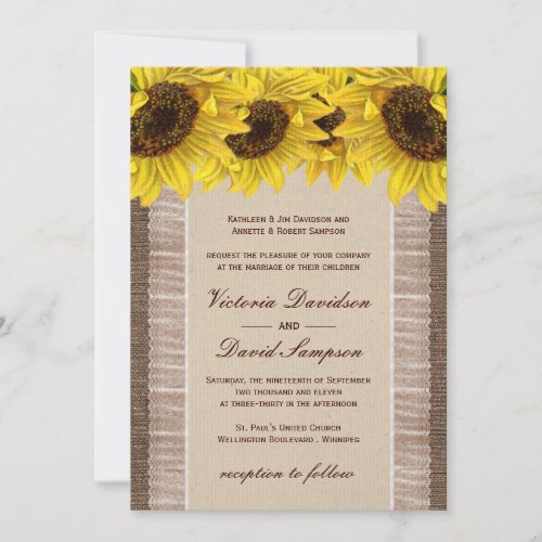 Burlap, Lace Sunflower Wedding Invitation