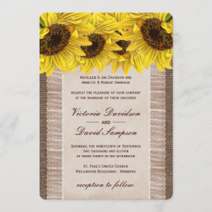 Burlap, Lace Sunflower Wedding Invitation