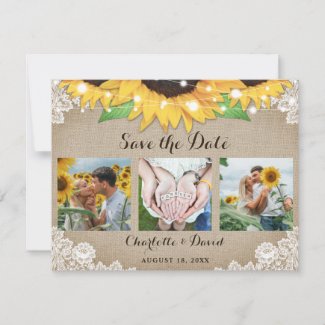 Burlap Lace Sunflower Wedding Photo Save The Date