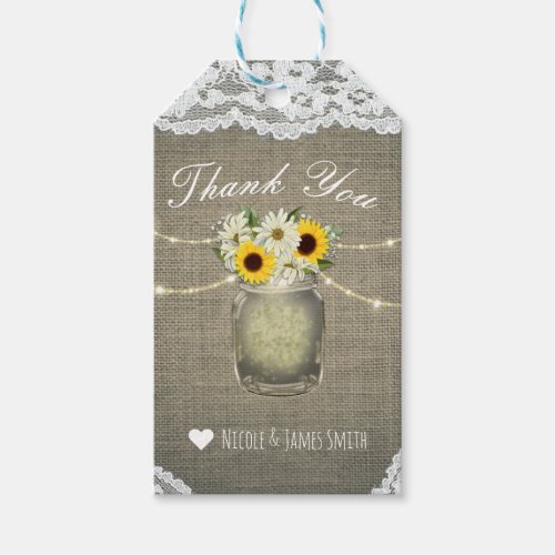 Burlap Lace Sunflowers  Daisies Mason Jar Rustic Gift Tags