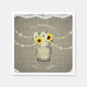 Burlap Lace Sunflowers & Daisies Mason Jar Rustic Paper Napkins