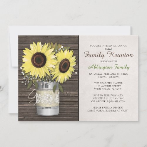 Burlap  Lace Tin Can Sunflower Family Reunion Invitation