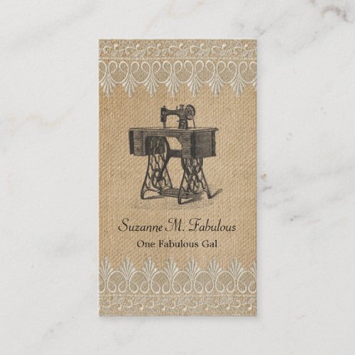 Burlap Lace Vintage Sewing Machine Business Card
