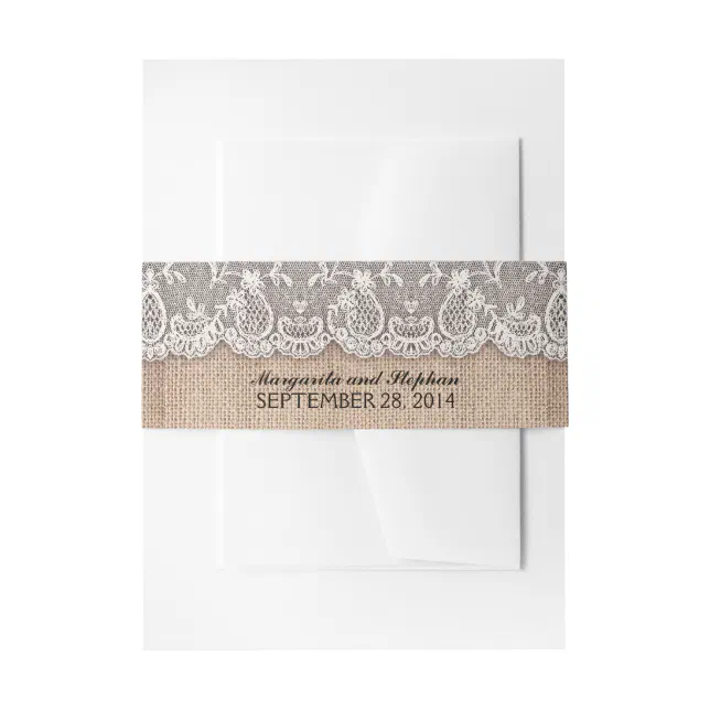 Burlap lace vintage wedding belly bands invitation belly band | Zazzle
