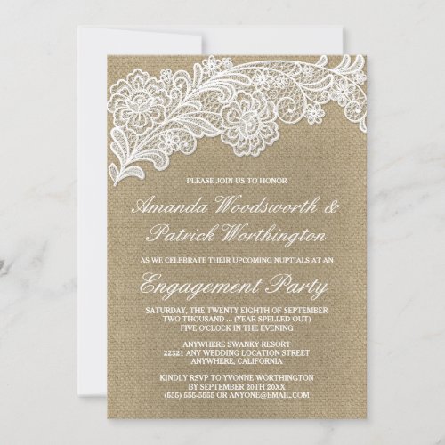 Burlap  Lace Wedding Engagement Party Invitations