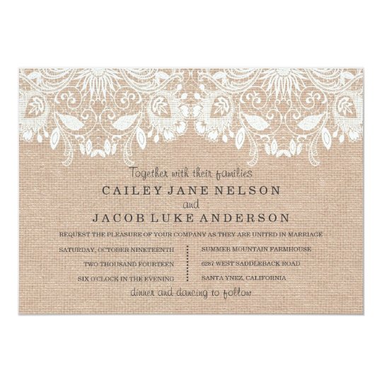 Burlap &amp; Lace Wedding Invitation | Zazzle.com