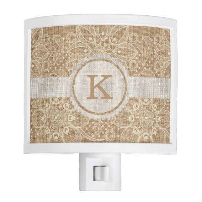 Burlap & Lace with Monogram Night Light (Front)