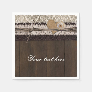 Burlap Lace Wood Romantic Country Wedding Napkins