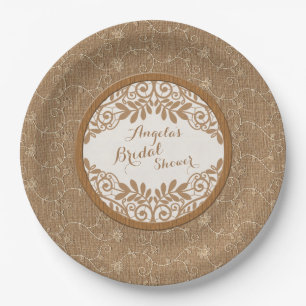 Burlap Lace Wood Rustic Wedding Bridal Shower Paper Plates