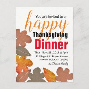 Burlap Leaf, Happy Thanksgiving Dinner Invitation Postcard