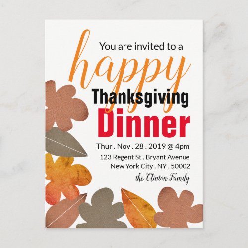 Burlap Leaf Happy Thanksgiving Dinner Invitation Postcard