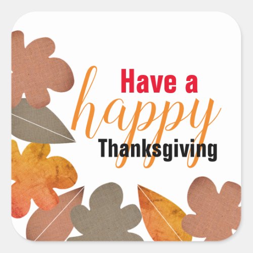 Burlap Leaf Happy Thanksgiving Square Sticker