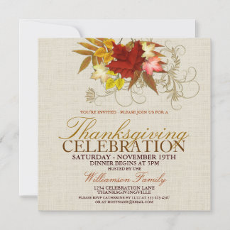 Burlap & Leaves Thanksgiving Dinner Invitation