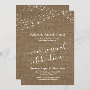 Burlap Light Strings Vow Renewal Celebration Invitation