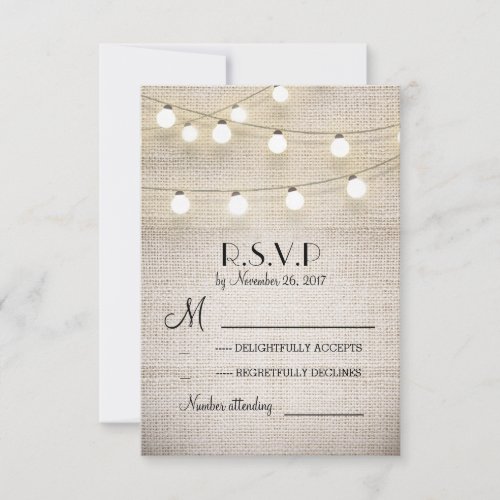 burlap lights rustic elegant wedding RSVP cards