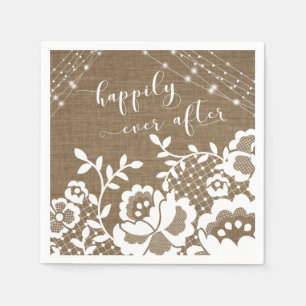 Burlap Lights & White Lace Happily Ever After Napkins