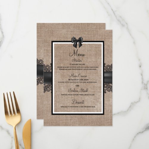 Burlap Linen and lace wedding custom menu