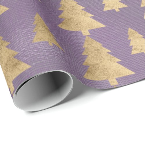 Burlap Linen Cottage Gold Purple Christmas Tree Wrapping Paper