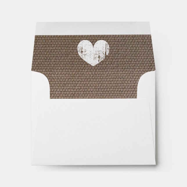 Burlap liner wedding envelopes with rustic heart (Back (Bottom))