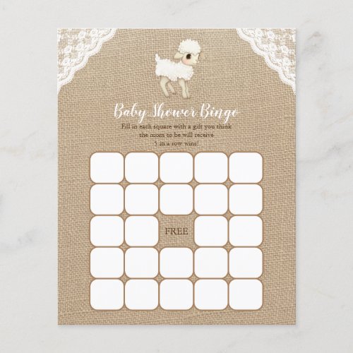 Burlap Little Lamb Baby Shower Bingo Game