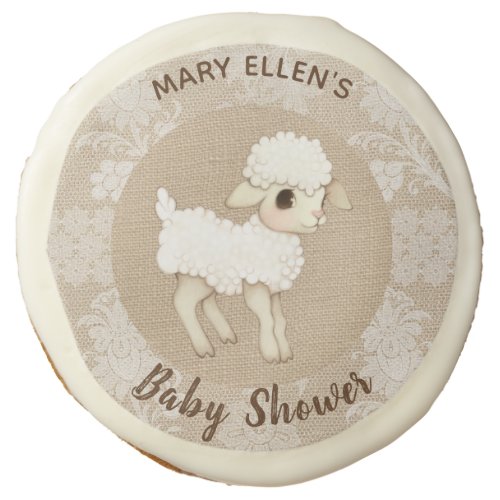 Burlap Little Lamb Baby Shower Sugar Cookies