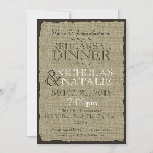Burlap Look 5 x 7 Rehearsal Dinner Invitations